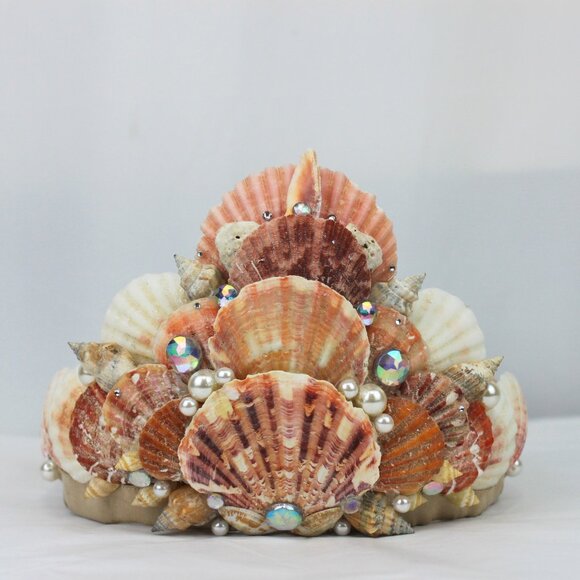 Mermaid Seashell Pearl Crown with Ties Handcrafted main image 5